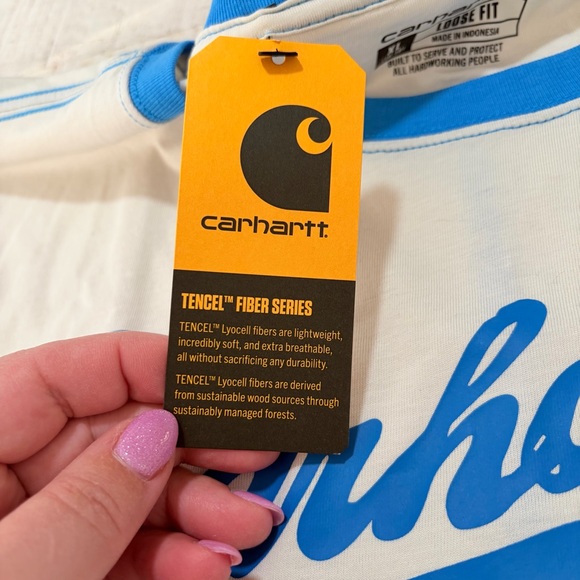 Carhartt Tencel Ringer Short Sleeve Graphic Tee NWT size XL Logo T-Shirt - Picture 7 of 12